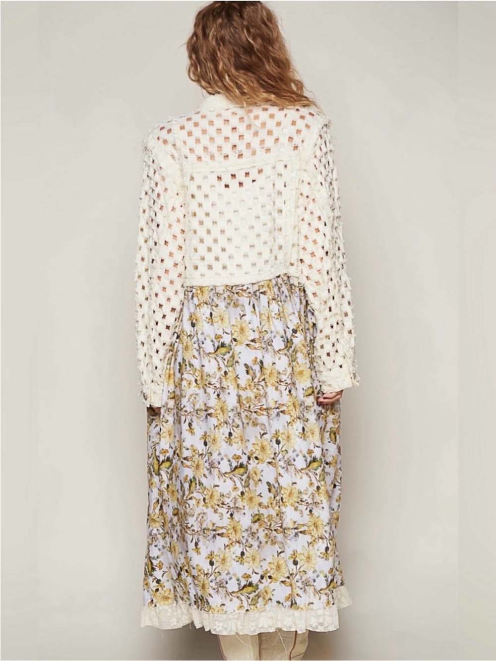 POL Crochet & Floral Duster Cardigan L 22” p2p Cream $115 Retail GUC - Picture 13 of 15